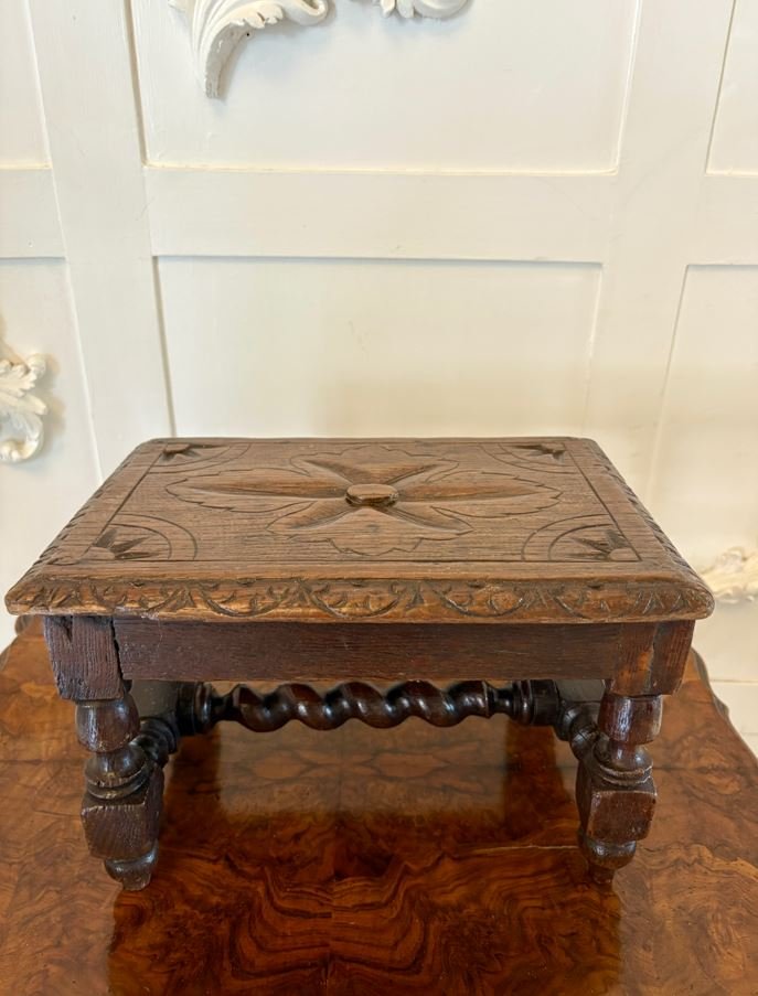 Unusual Antique Victorian Miniature Quality Carved Oak Table - Image 4